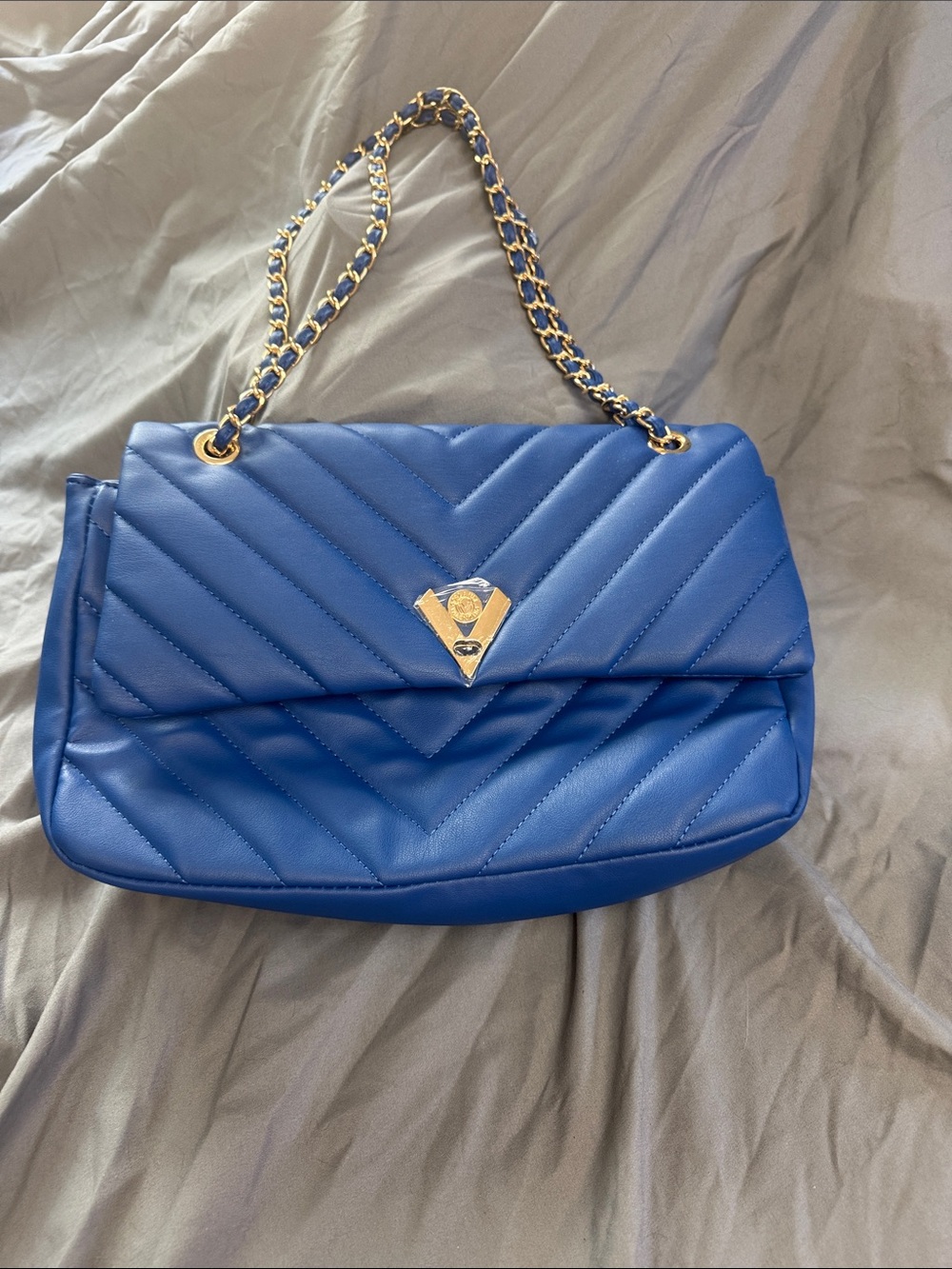 Blue Quilted Chain-Handle Shoulder Bag - Unbranded
